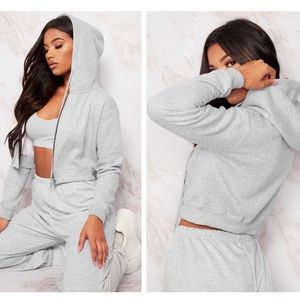 Grey Crop Zip Hoodie